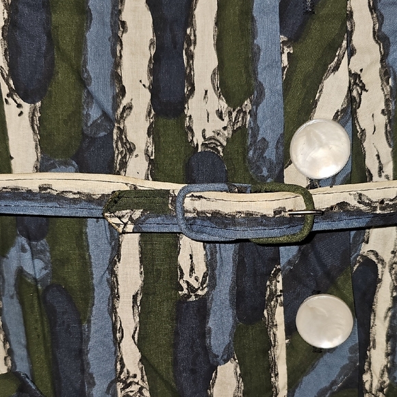 VINTAGE 50s La-Mar Frocks Dress Retro Midi Blue Forest Green White Mid Century - Picture 8 of 11